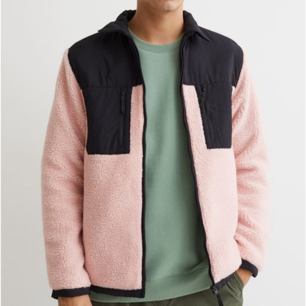 NWT H&M Shearling Dusty Pink Teddy Jacket Regular Fit